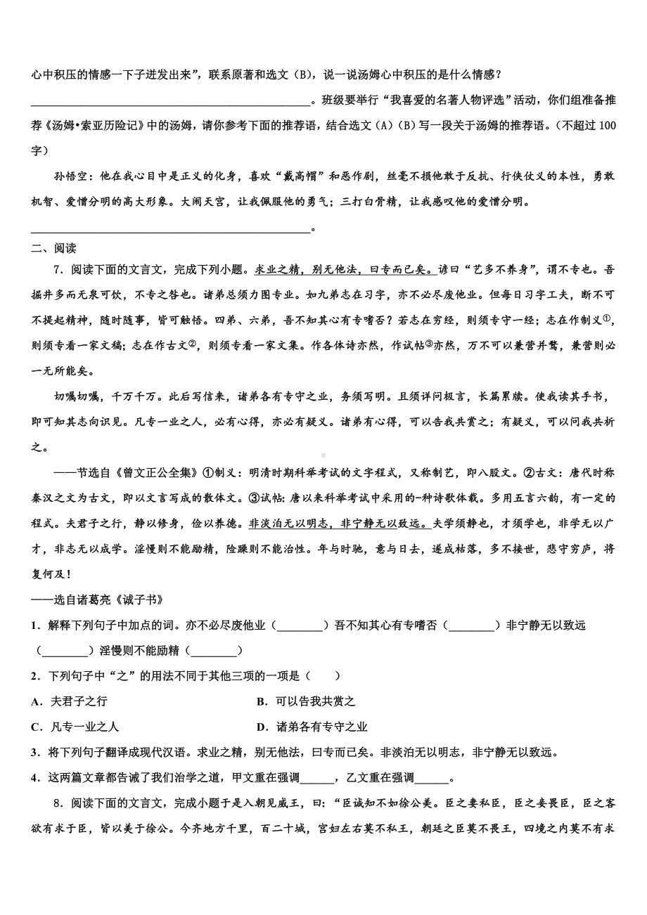 2022-2023学年福建省厦门五中学中考联考语文试题含解析.doc_第3页