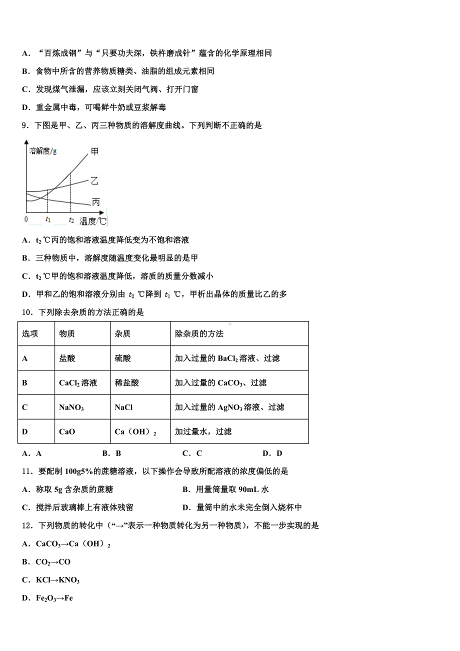 江西省吉安市名校2023届中考化学仿真试卷含解析.doc_第3页