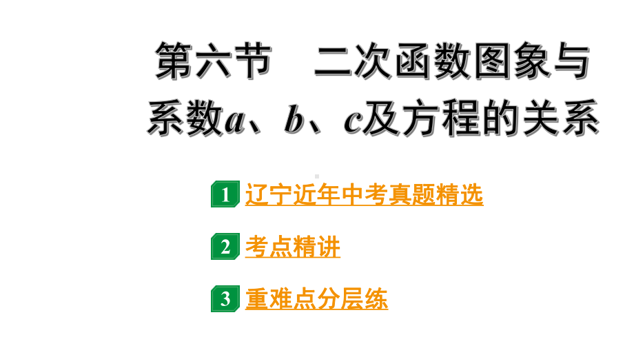 2024辽宁中考数学二轮中考考点研究 3.6 二次函数图象与系数a、b、c及方程的关系 (课件).pptx_第1页