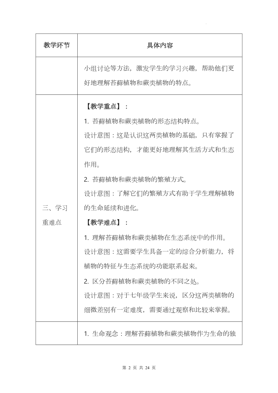 冀少版（2024新版）七年级上册生物第二单元《生物的多样性》第二节《植物》共2课时教案.docx_第2页