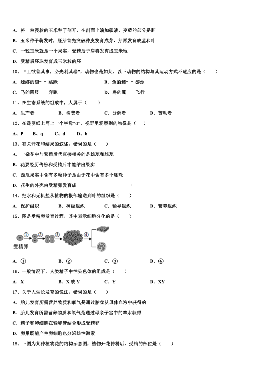 2024-2025学年北京市各区初三冲刺模拟考试生物试题含解析.doc_第2页