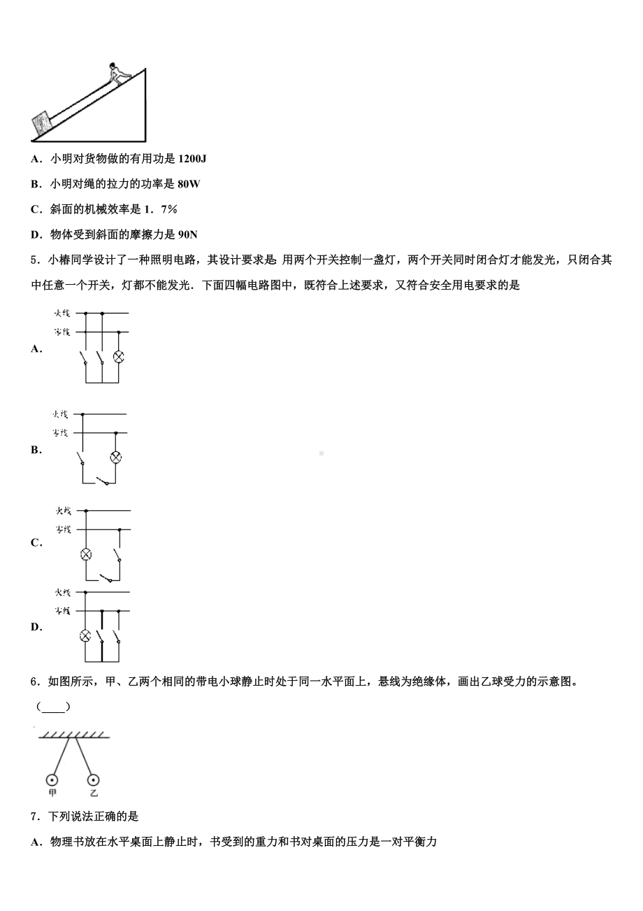 2024届天津市东丽区名校中考三模物理试题含解析.doc_第2页