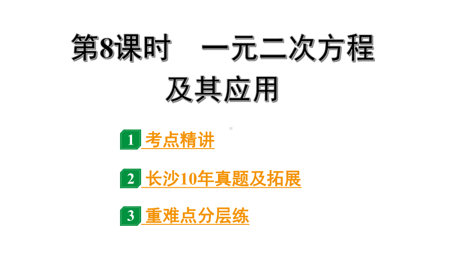 2024长沙中考数学一轮复习 第二单元 方程(组)与不等式(组) 第8课时 一元二次方程及其应用（课件）.pptx_第1页