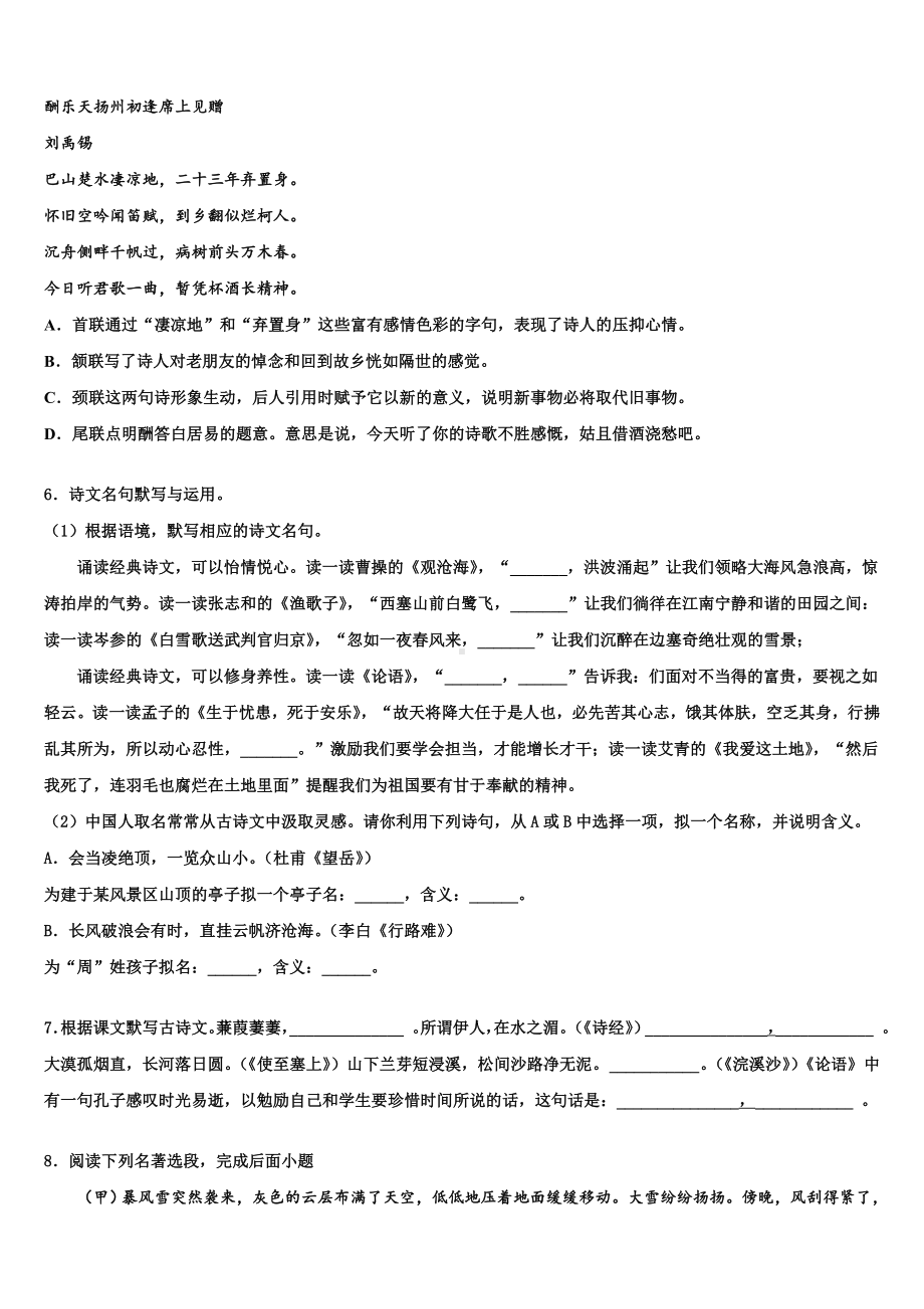 2024届浙江省湖州市长兴县中考冲刺卷语文试题含解析.doc_第2页