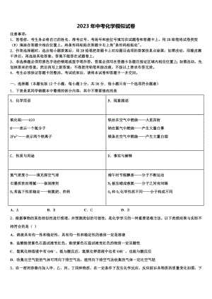 河北省秦皇岛市抚宁县达标名校2023届中考化学五模试卷含解析.doc