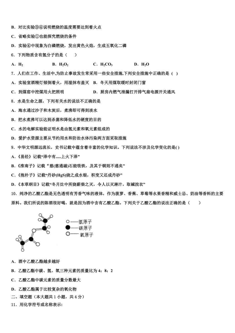 2023-2024学年重庆市江津区支坪中学中考化学模拟试题含解析.doc_第2页