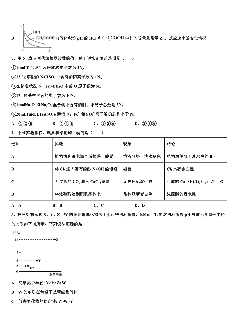 2023-2024学年上海市外国语附属外国语学校高三第四次模拟考试化学试卷含解析.doc_第2页