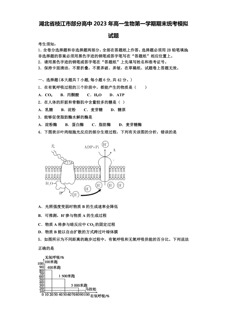 湖北省枝江市部分高中2023年高一生物第一学期期末统考模拟试题含解析.doc_第1页