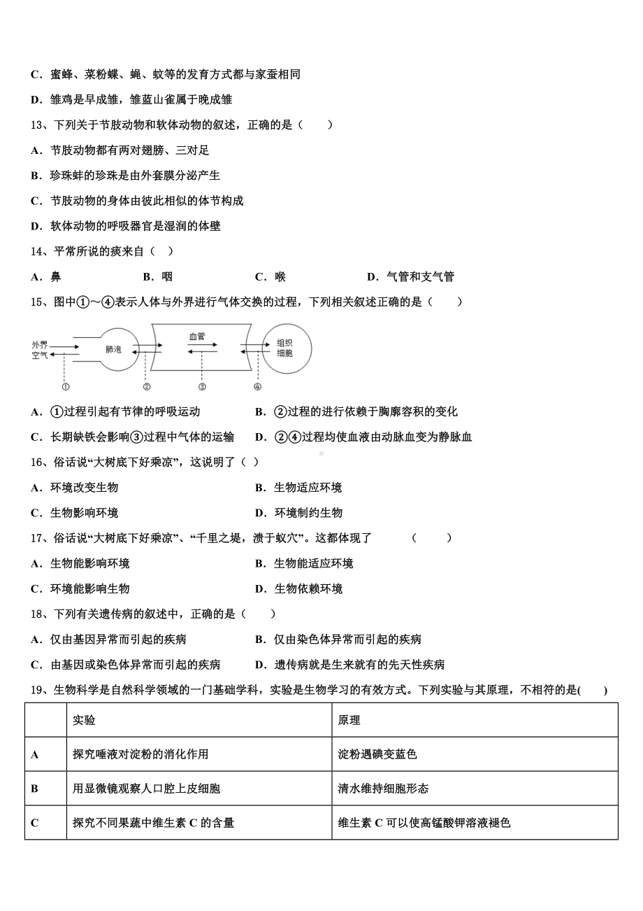 2023届山东省济南市市中学区中考二模生物试题含解析.doc_第3页