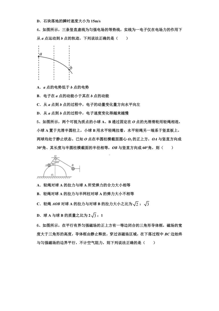 2023-2024学年黑龙江省大庆市高三物理第一学期期末教学质量检测试题含解析.doc_第2页