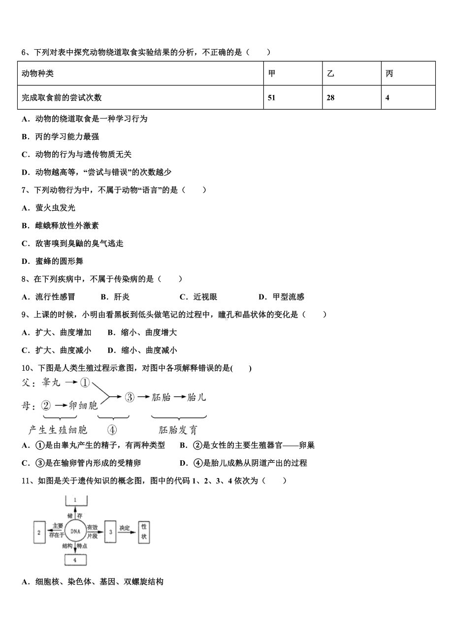 广西来宾市达标名校2023届中考二模生物试题含解析.doc_第2页