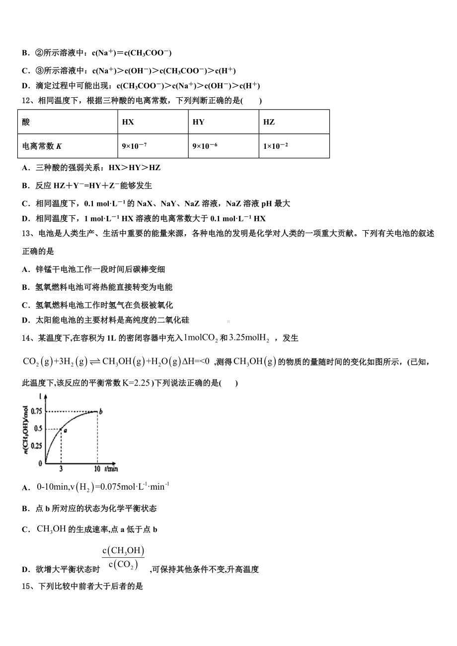 2024届陕西省西北工业大学附属中学化学高二上期末预测试题含解析.doc_第3页