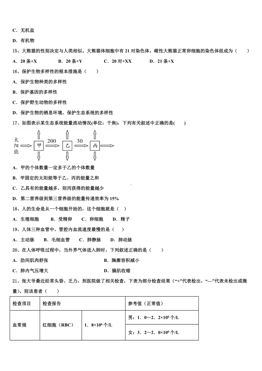 2024-2025学年北京市和平北路校初三3月11的生物试题测试卷含解析.doc_第3页