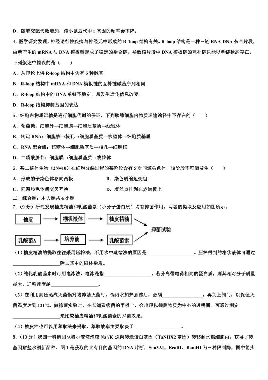 2023-2024学年河北省保定市河北安国中学高三第四次模拟考试生物试卷含解析.doc_第2页