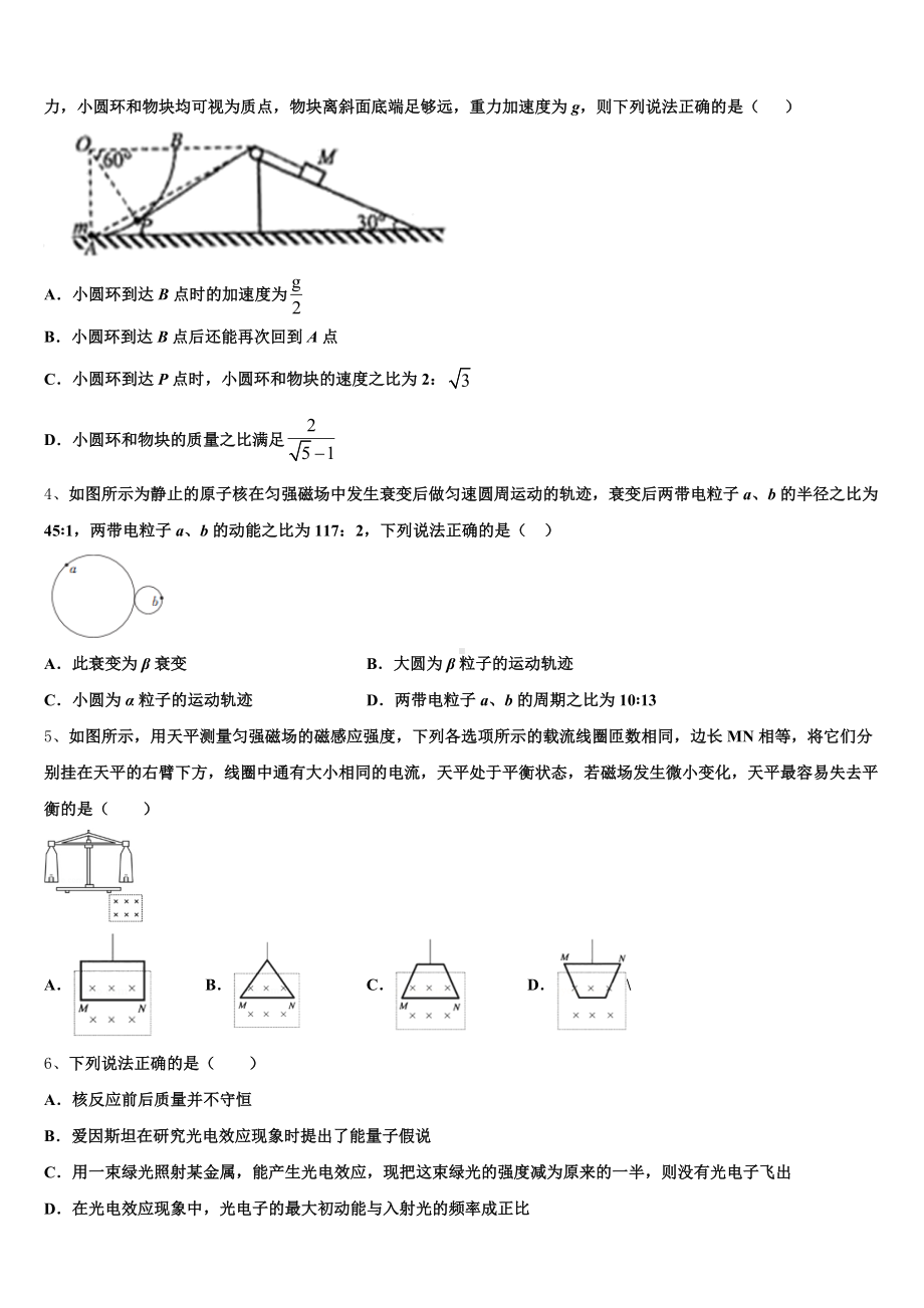 2024-2025学年贵州省毕节二中高三下学期第二次阶段性过关考试物理试题含解析.doc_第2页