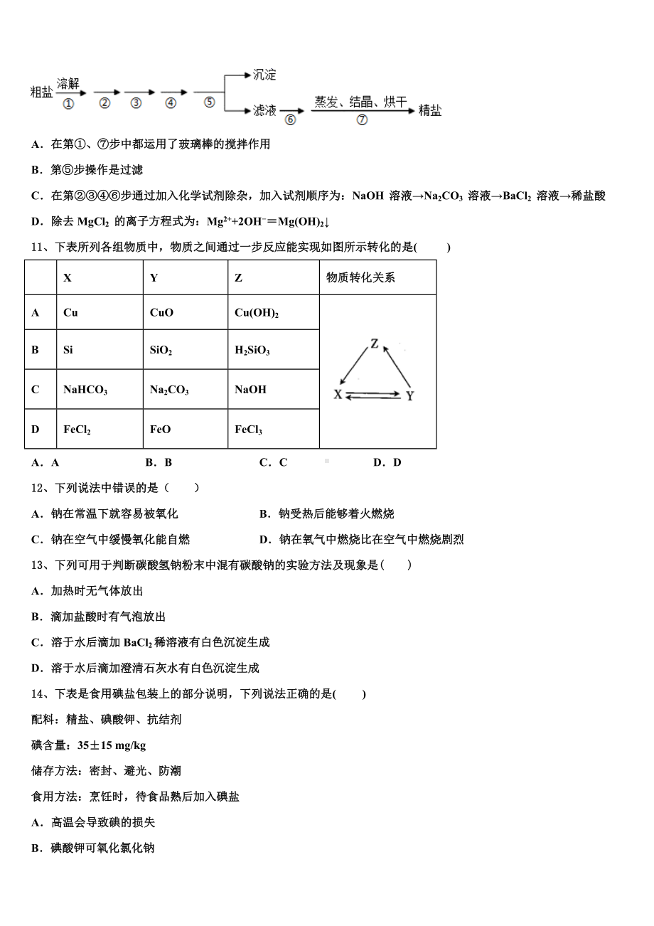 2023年锡林郭勒市重点中学化学高一第一学期期末经典模拟试题含解析.doc_第2页