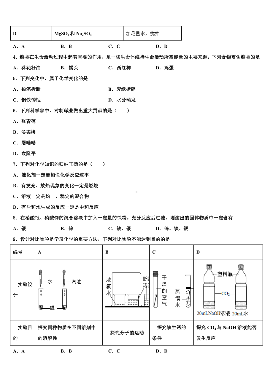 吉林省辽源市名校2023届初中化学毕业考试模拟冲刺卷含解析.doc_第2页