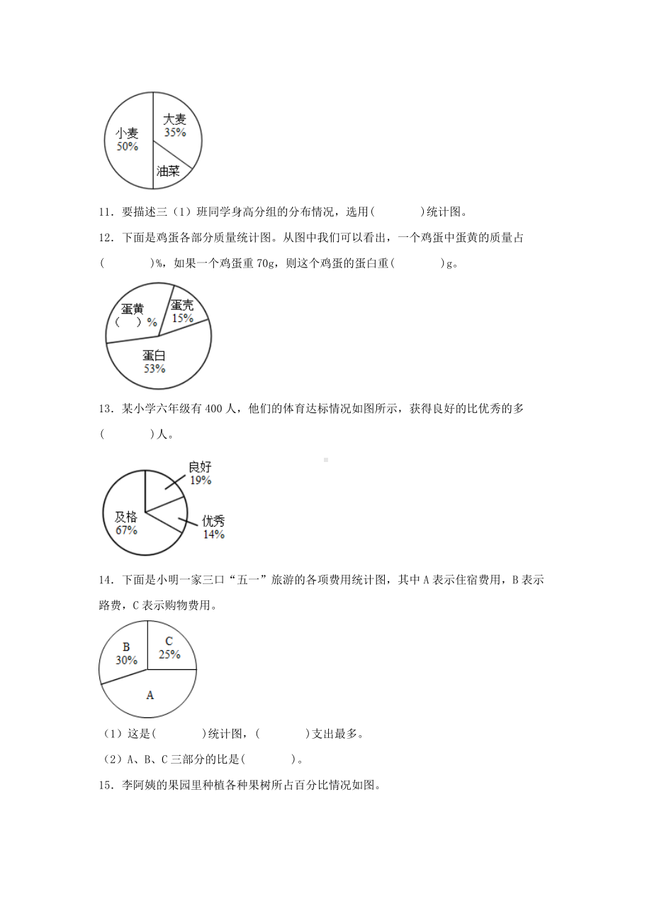 （单元AB卷）六年级上册数学分层训练A卷-第七单元 扇形统计图（单元测试） （人教版含答案）.docx_第3页