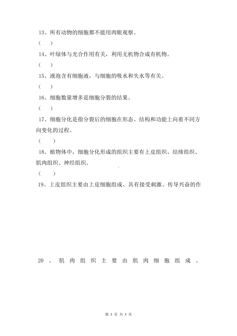 北师大版（2024新版）七年级上册生物期中模拟测试试卷（含答案）.docx_第3页