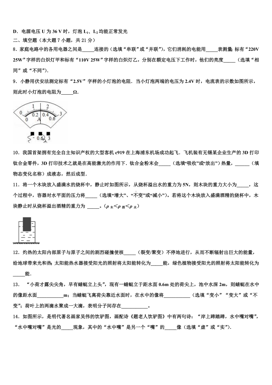 2023-2024学年江苏省宝应县城郊中学中考物理仿真试卷含解析.doc_第3页