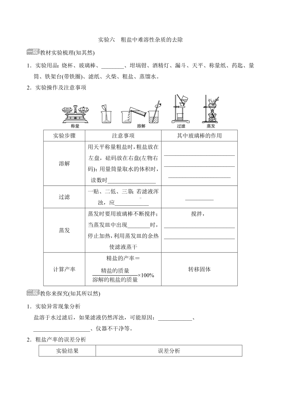 人教版（2024）化学九年级下册教材实验专项训练实验六 粗盐中难溶性杂质的去除.doc_第1页