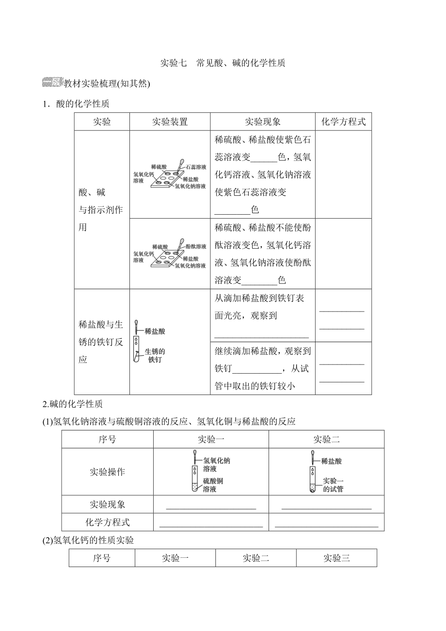 人教版（2024）化学九年级下册教材实验专项训练实验七 常见酸、碱的化学性质.doc_第1页