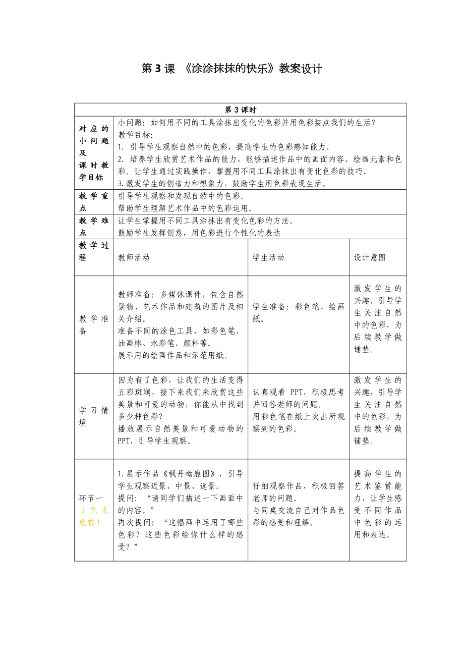 3《涂涂抹抹的快乐》教案 -2024新人美版一年级上册《美术》.docx_第1页