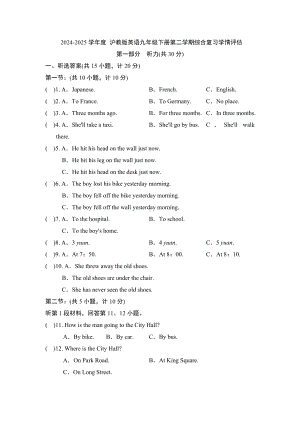 第二学期综合复习学情评估 2024-2025学年度 沪教版英语九年级下册.doc