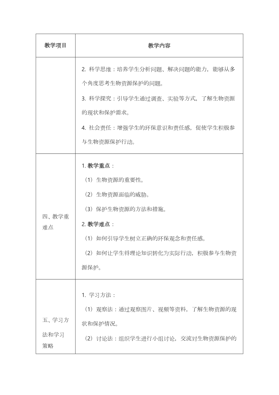 2.4.2 生物资源的保护 教案 -2024新冀少版七年级上册《生物》.docx_第2页