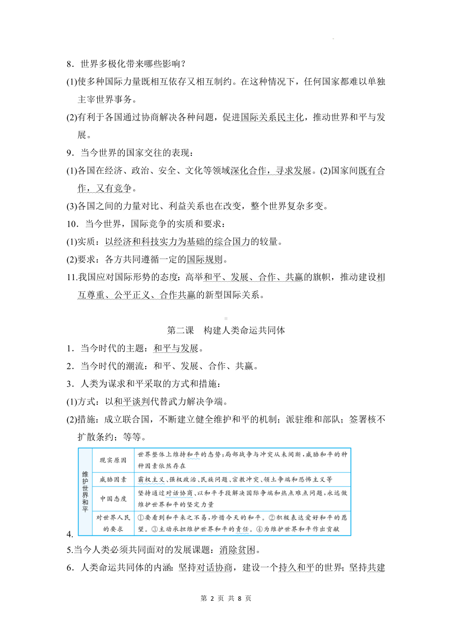 统编版九年级下册道德与法治期末复习全册重点知识背记学案.docx_第2页