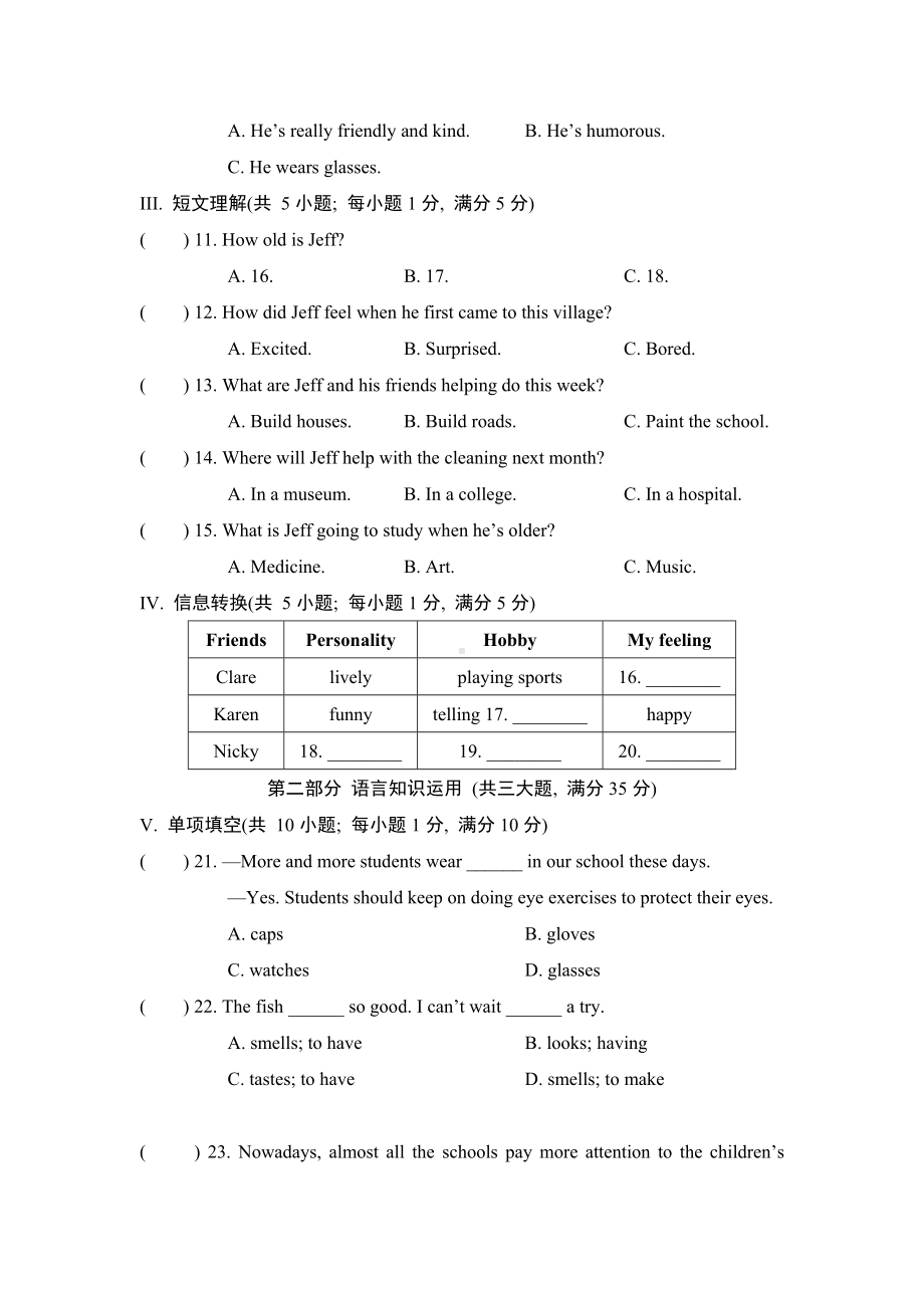 Module 1Feelings and impressions 综合素质评价 （含解析及听力材料）.doc_第2页