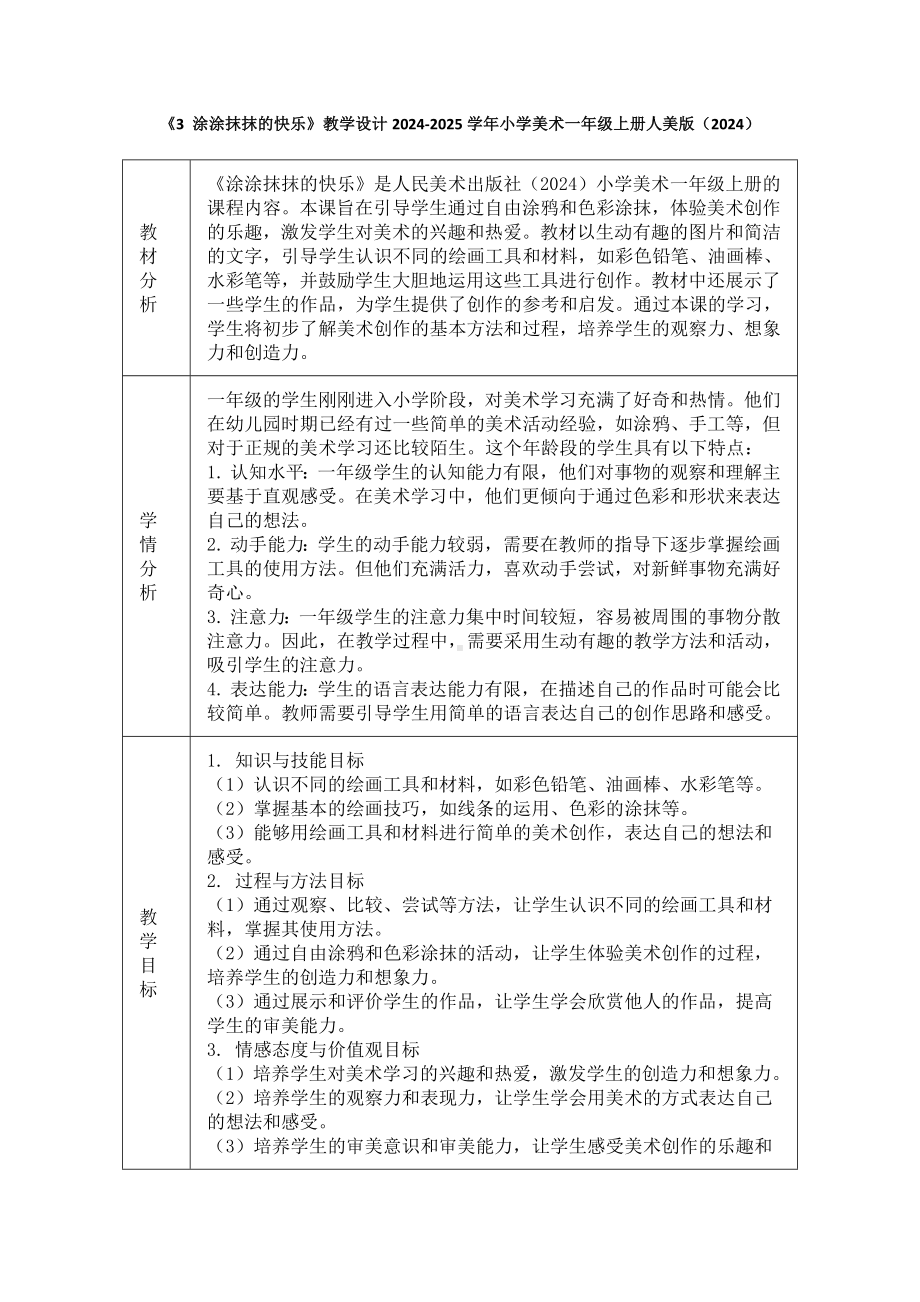 3. 涂涂抹抹的快乐（教学设计） -2024新人美版一年级上册《美术》.docx_第1页