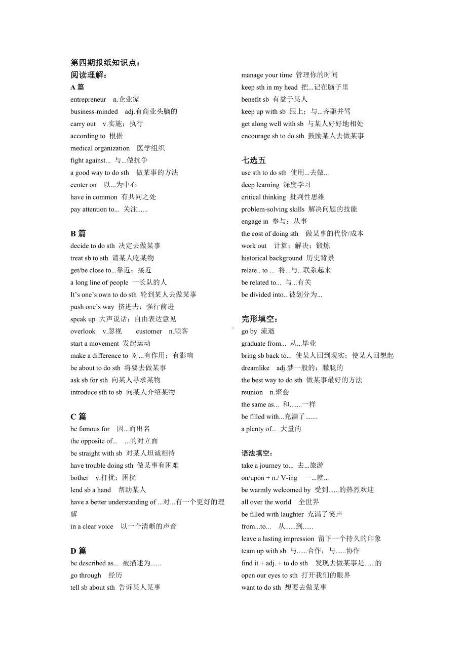 2024新人教版（2019）《高中英语》必修第一册基础知识必备 清单.docx_第2页