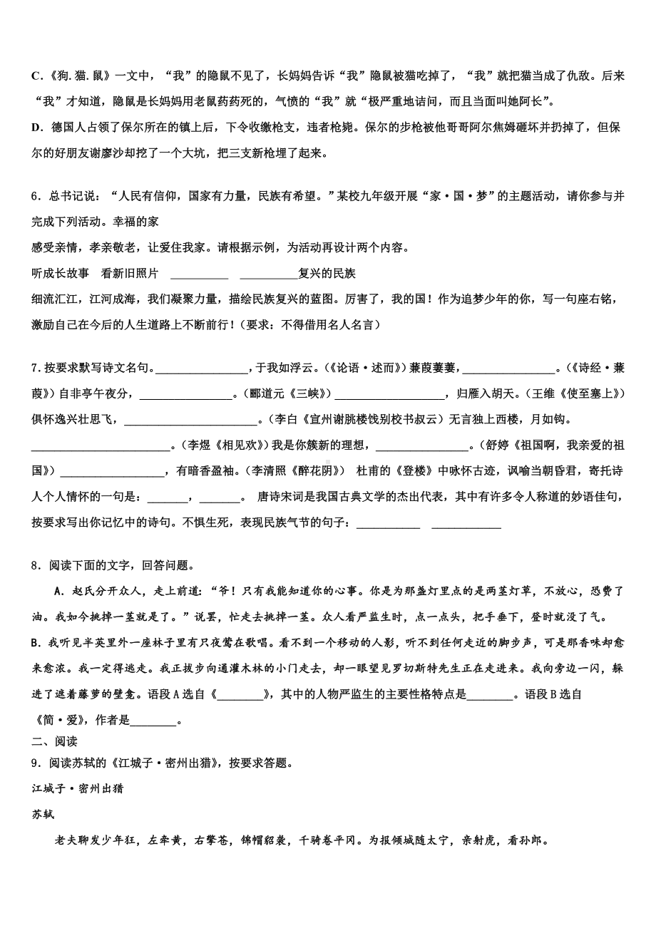 2022-2023学年北京市北京昌平临川育人校中考联考语文试题含解析.doc_第2页