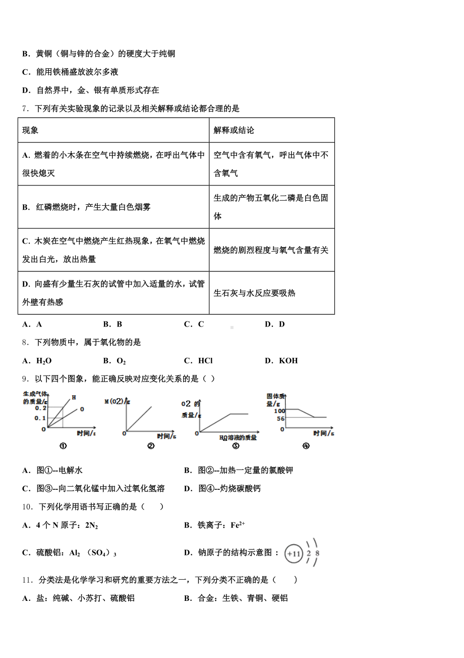 2024-2025学年广东省中学山市黄圃镇马新初级中学初三下化学试题期中模拟试题含解析.doc_第2页