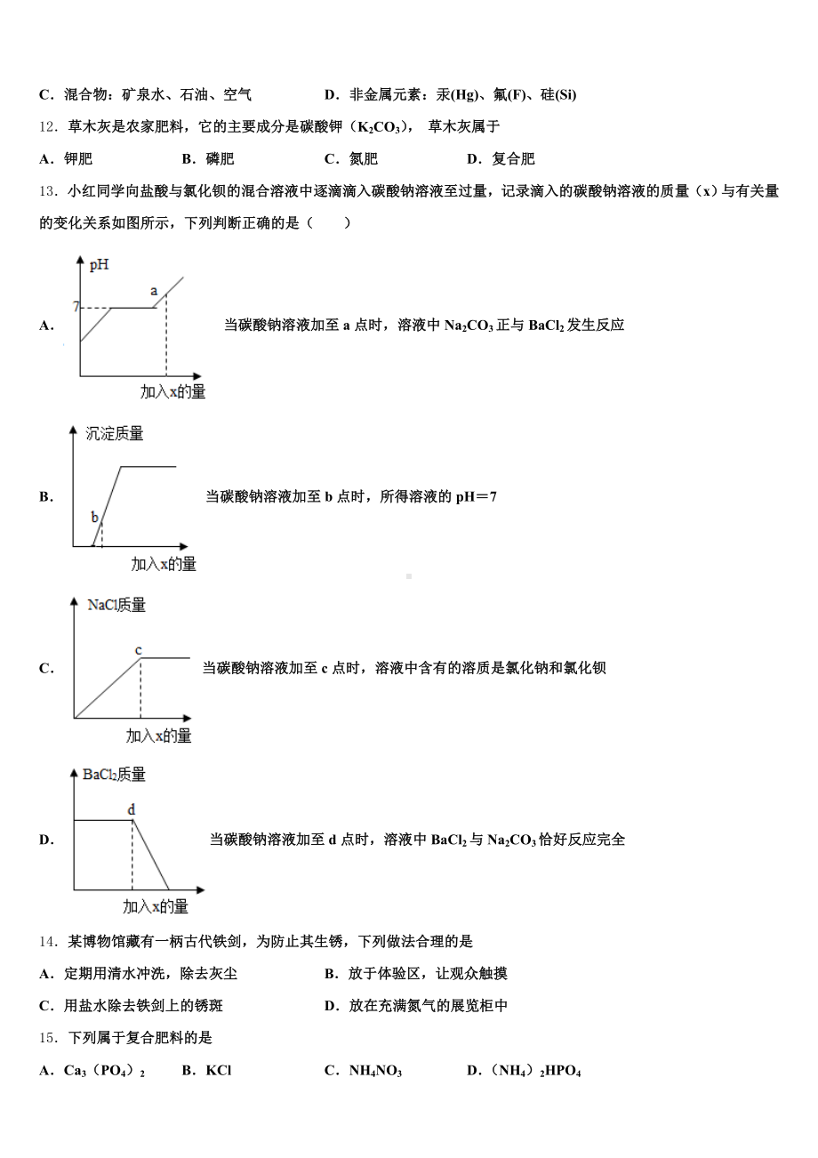 2024-2025学年广东省中学山市黄圃镇马新初级中学初三下化学试题期中模拟试题含解析.doc_第3页