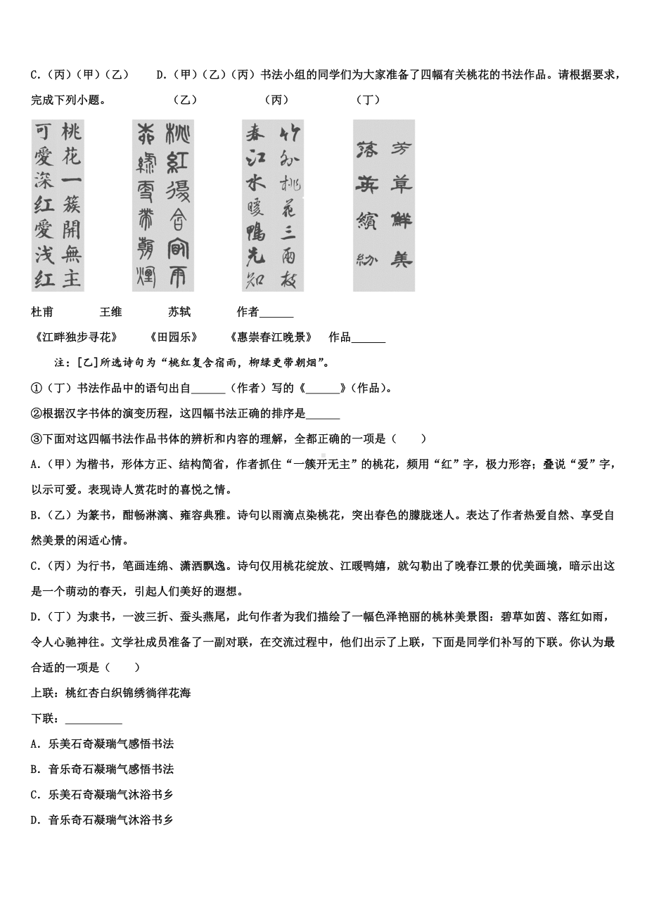 海南省海口市九中学海甸分校2023-2024学年中考五模语文试题含解析.doc_第3页