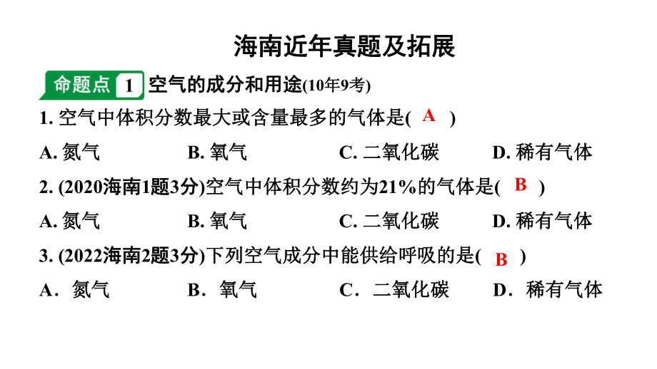 2024海南中考化学一轮复习 中考考点研究 第二单元 我们周围的空气（课件）.pptx_第2页