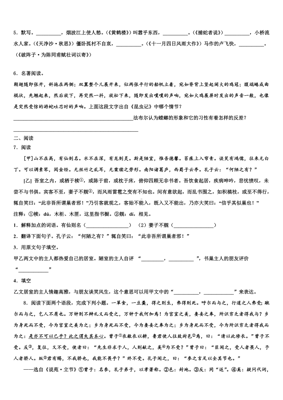 2022-2023学年黑龙江省齐齐哈尔市拜泉县重点达标名校中考语文模拟预测试卷含解析.doc_第2页