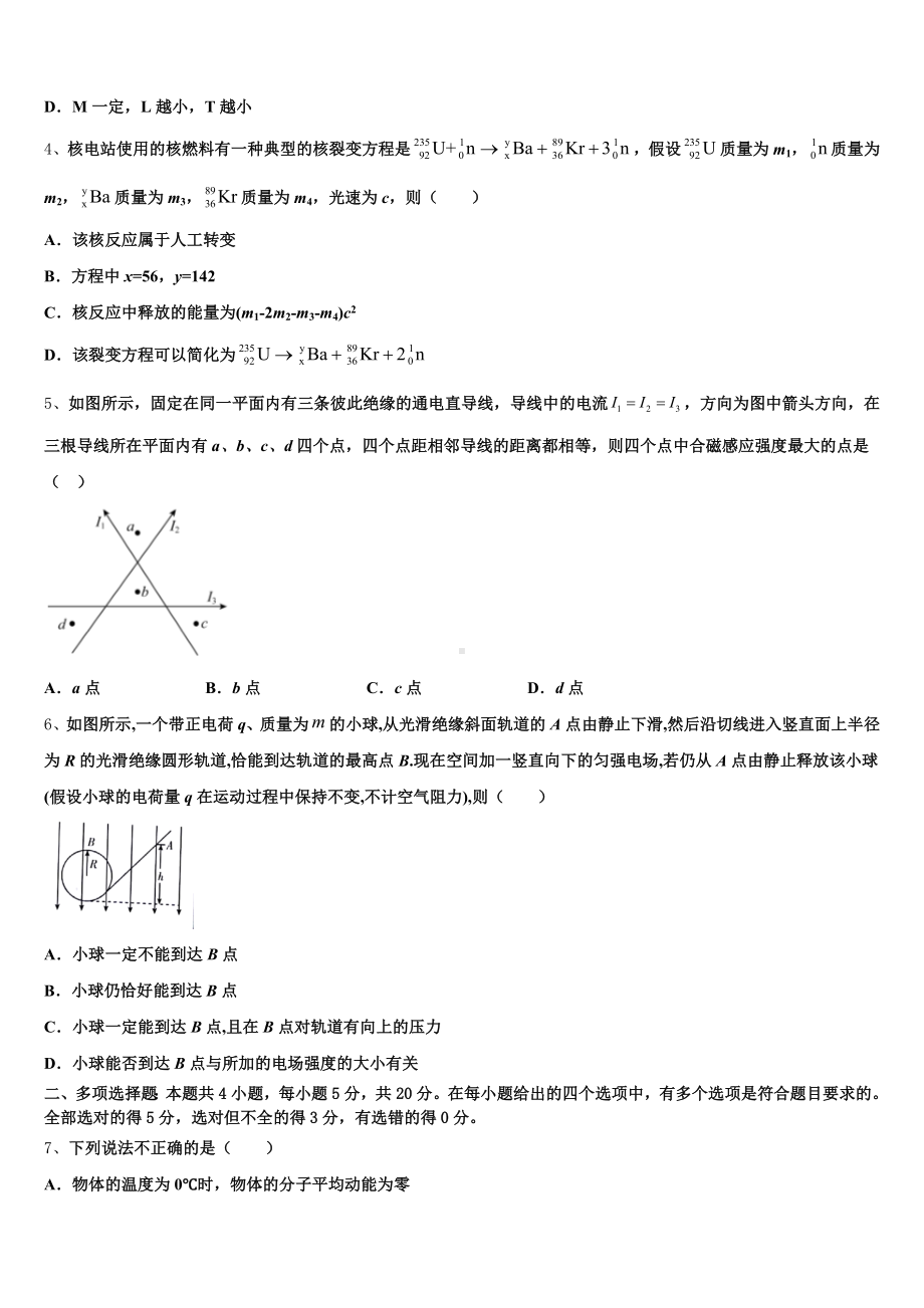 2024-2025学年广东省广州市执信、广雅、六中全国统一招生高考押题卷物理试题(一)含解析.doc_第2页