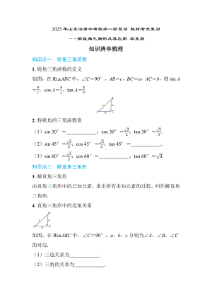 2025年山东济南中考数学一轮复习 教材考点复习 ——解直角三角形及其应用.docx