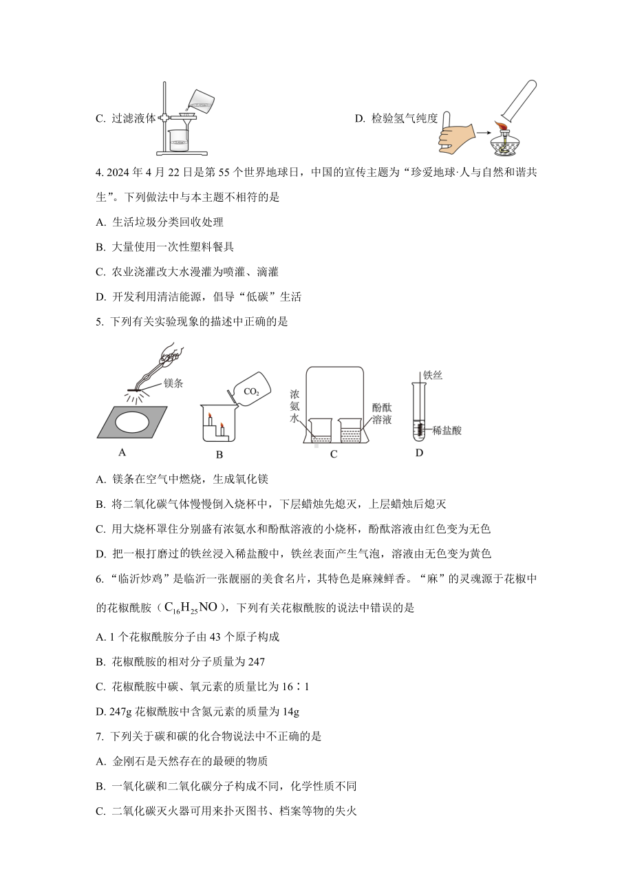 2024年山东省临沂市中考化学真题（原卷版）.docx_第2页