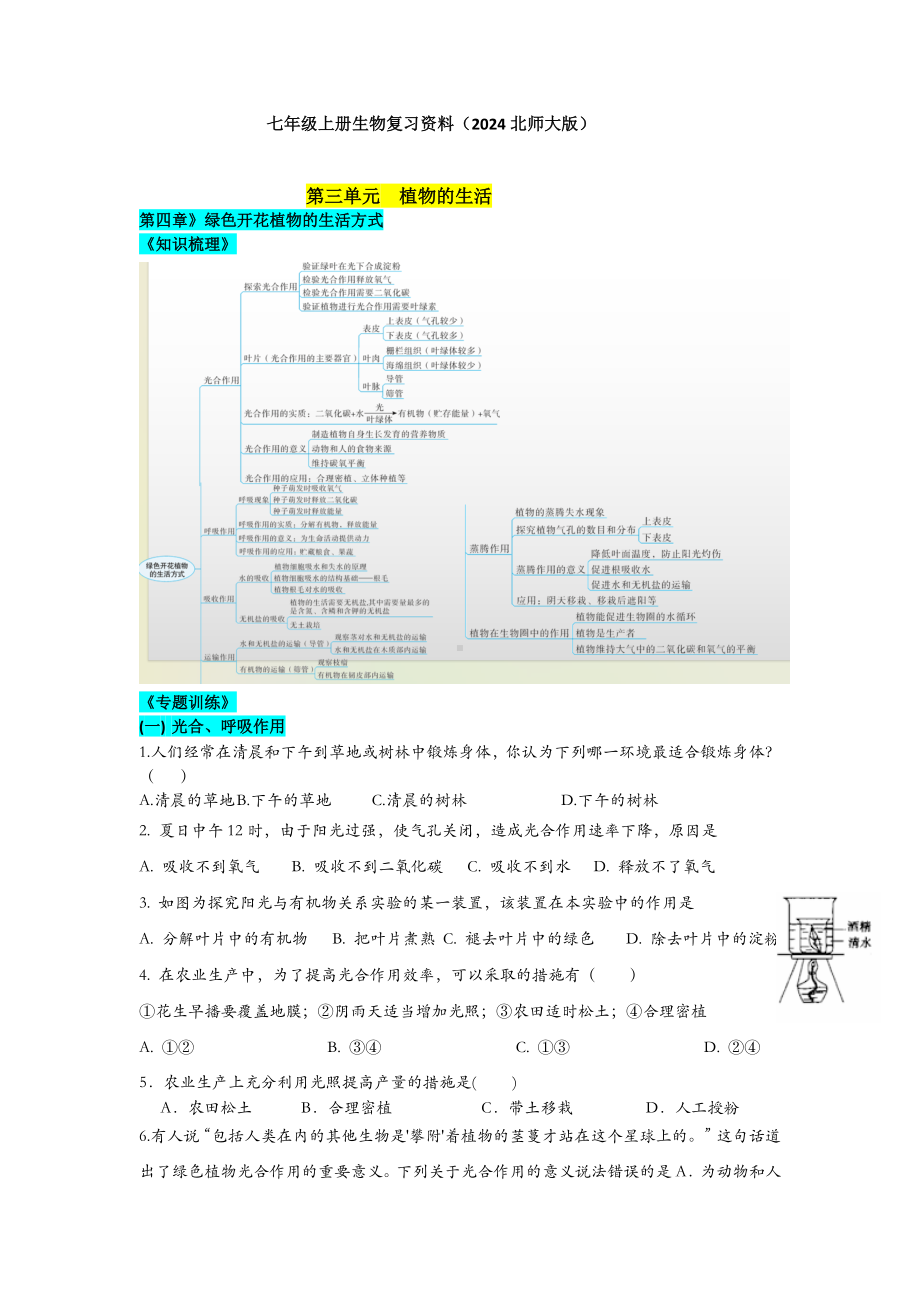 2024新北师大版七年级上册《生物》第3单元植物的生活复习资料整理.docx_第3页