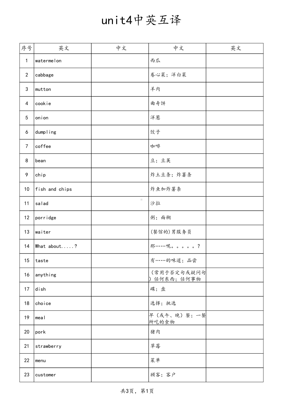 2025新人教版七年级下册《英语》unit4中英互译.pdf_第1页