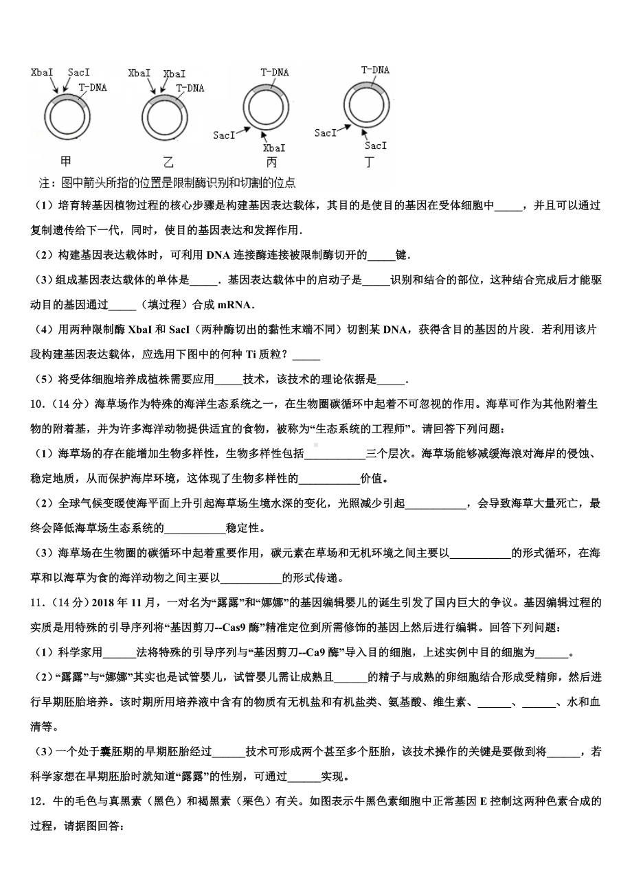 湖南省株洲市醴陵四中2023-2024学年生物高三第一学期期末学业水平测试模拟试题含解析.doc_第3页