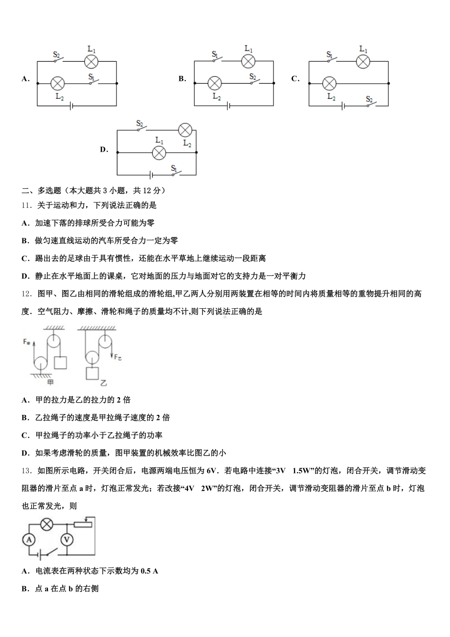 扬州地区部分县达标名校2024-2025学年初三二轮物理试题同步训练：小题压轴突破练含解析.doc_第3页