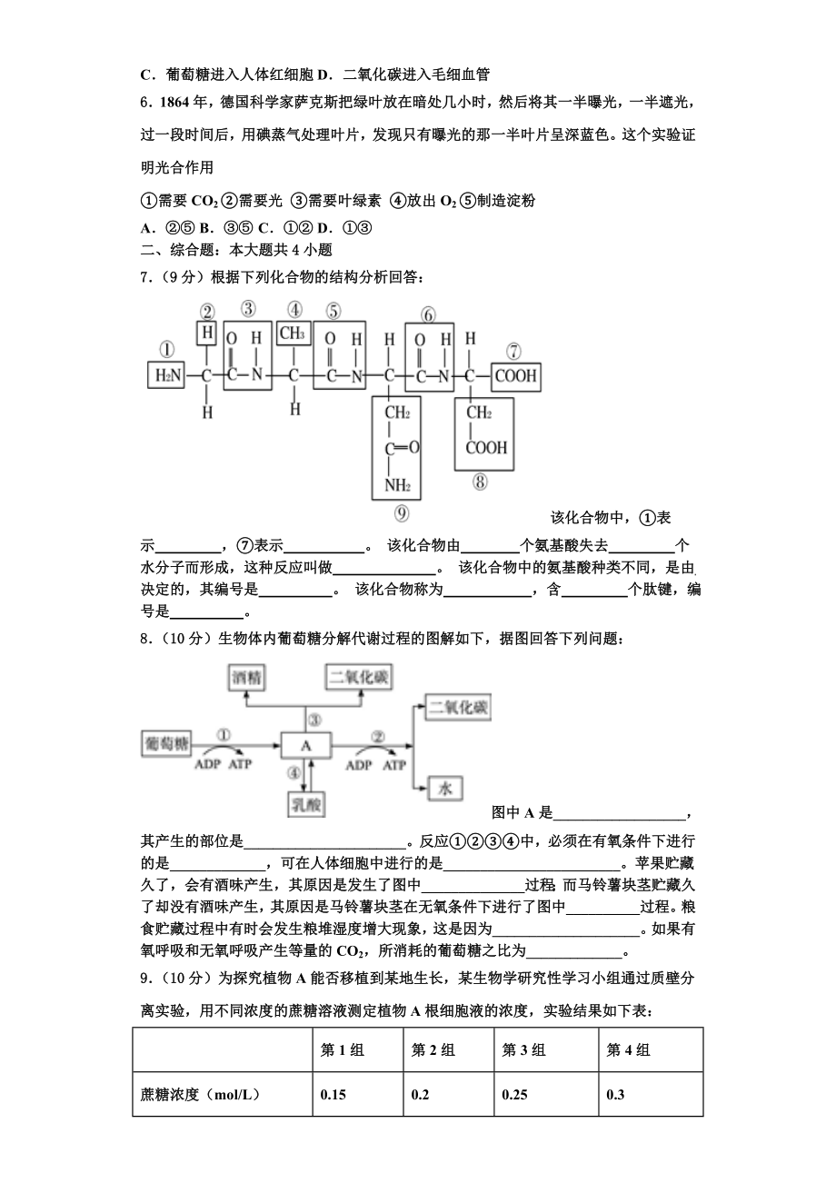 新疆维吾尔自治区2023-2024学年高一生物第一学期期末经典试题含解析.doc_第2页