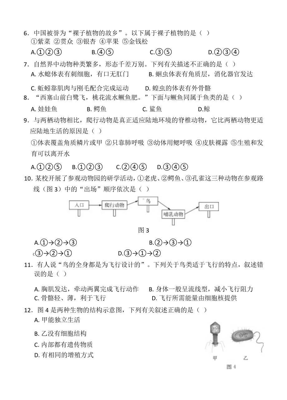 2024新人教版七年级上册《生物》期末模拟测试.docx_第2页