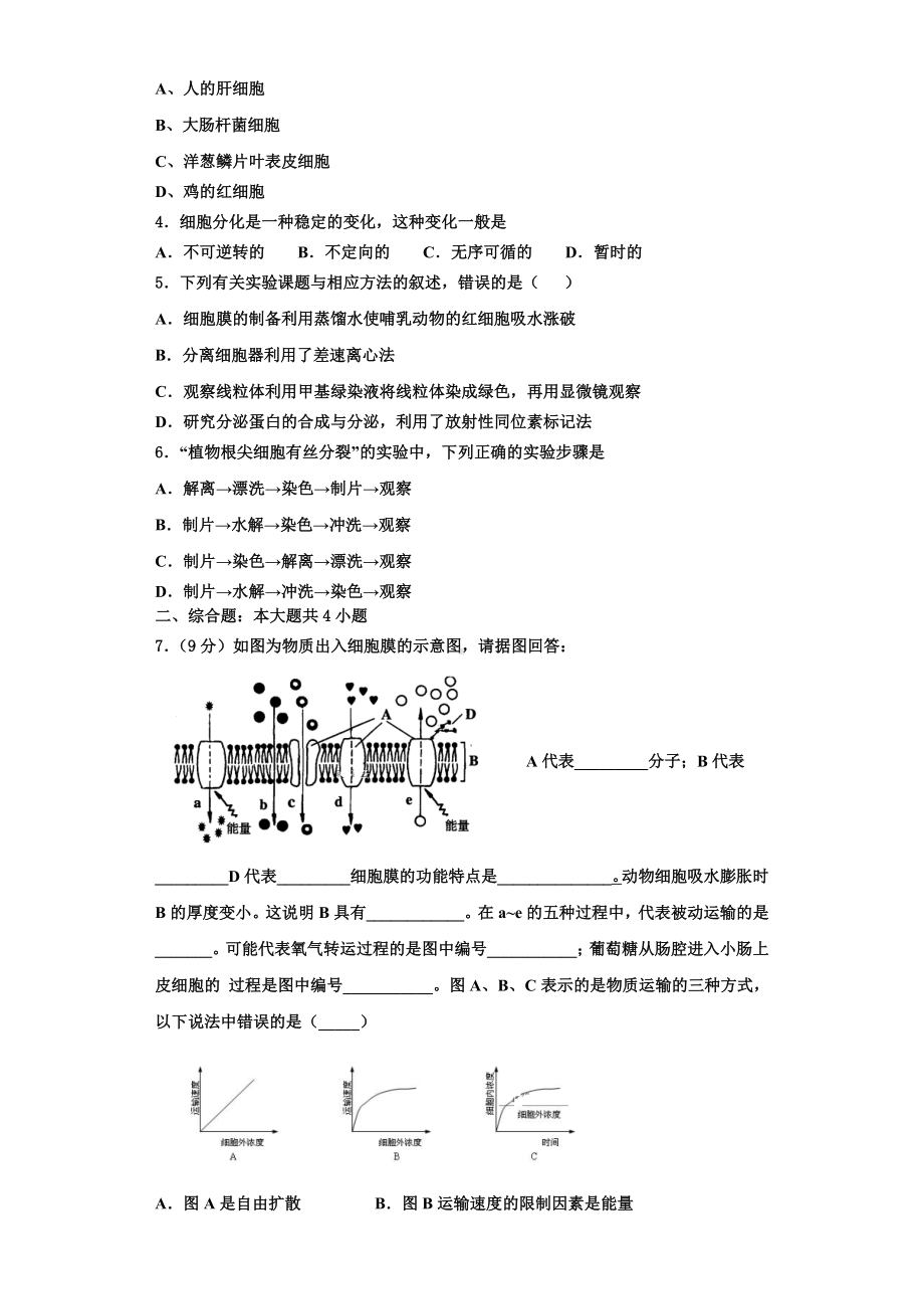 2023年广东省阳东广雅学校生物高一上期末综合测试试题含解析.doc_第2页