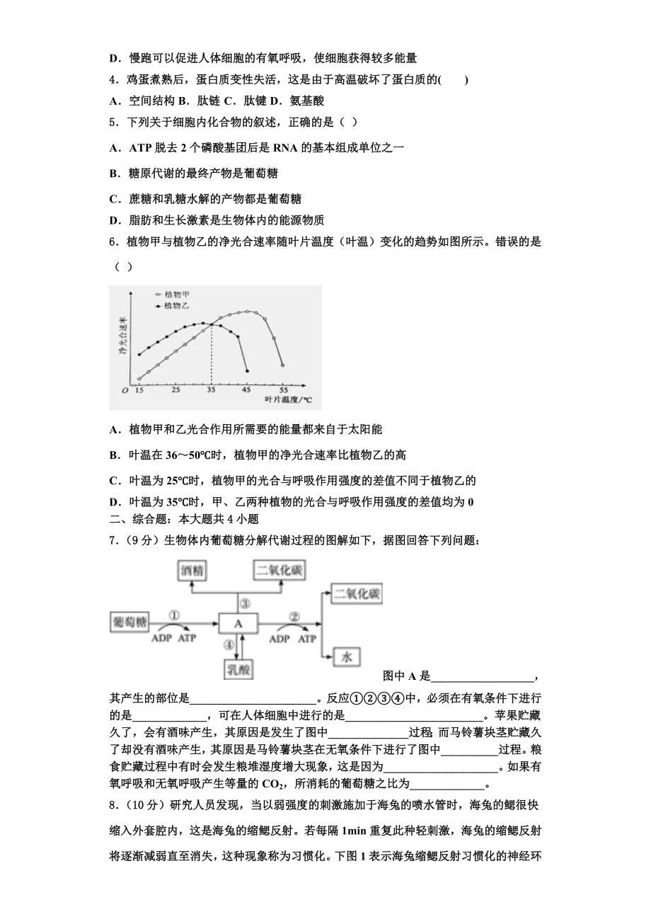 2023年上海市长宁、青浦、宝山、嘉定生物高一第一学期期末学业质量监测试题含解析.doc_第2页